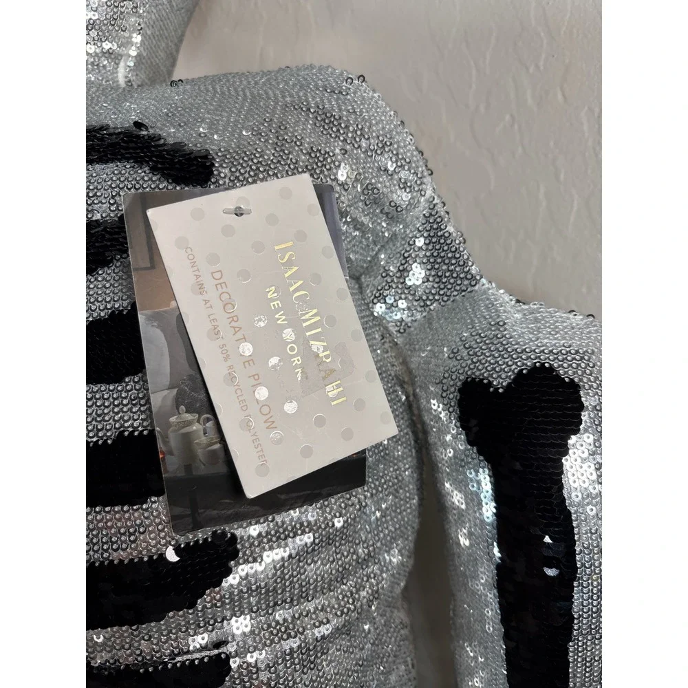 LARGE Isaac Mizrahi New York Silver Sequin Skeleton Decorative Pillow Halloween